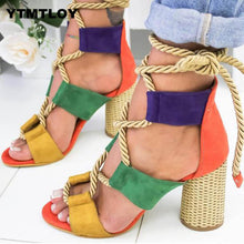 Load image into Gallery viewer, Women Pumps Fashion Heels Lace Up High Sandals For Summer Shoes Gladiator Thick Chaussures Femme  Square Heels Knot rope
