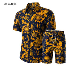 Load image into Gallery viewer, Short Sleeve Polo Shirt 2 Piece Men Set Suit Casual Shorts Camo Golden  Sport Wear Floral Beach Hawaiian Shirt Print Graphic
