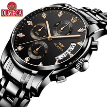 Load image into Gallery viewer, OLMECA Gold Stainless steel Strap Quartz Watch Chronograph Waterproof Watches Wrist Watches Men Classic Green Diamond Dial Clock

