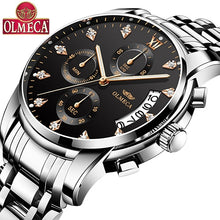 Load image into Gallery viewer, OLMECA Gold Stainless steel Strap Quartz Watch Chronograph Waterproof Watches Wrist Watches Men Classic Green Diamond Dial Clock
