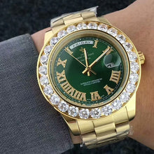 Load image into Gallery viewer, NEW Luxury Gold Big diamond man wrist watch (Red, green, white, blue, gold) dial quartz Stainless steel xfcs men's watch i clock
