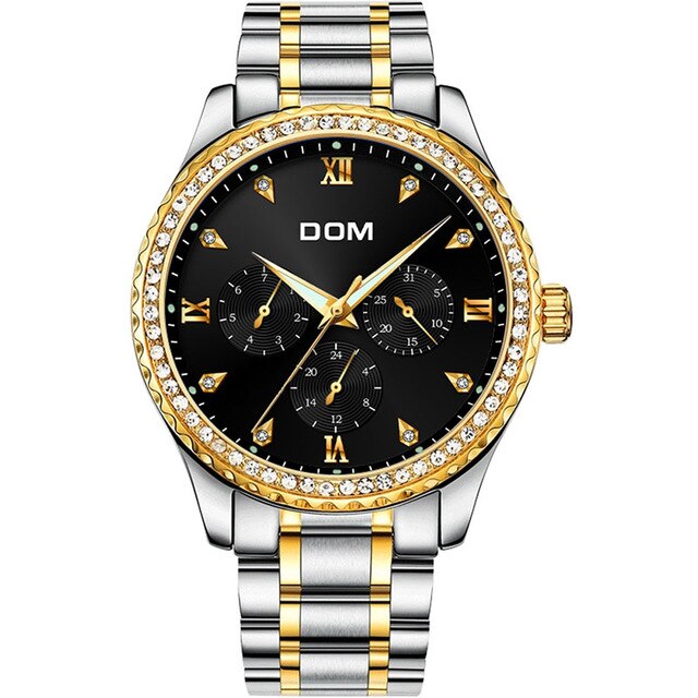DOM Watches Men Waterproof Stainless Steel Business Luxury Diamond Wrist Watches Sport Quartz Clock Watches Montre Homme