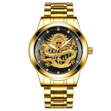 Load image into Gallery viewer, Luxury Business Man Watch Steel Waterproof Quartz Wrist Watch Male Clock Fashion Embossed Gold Diamond Ruby Dragon Face Watches
