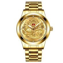 Load image into Gallery viewer, Luxury Business Man Watch Steel Waterproof Quartz Wrist Watch Male Clock Fashion Embossed Gold Diamond Ruby Dragon Face Watches
