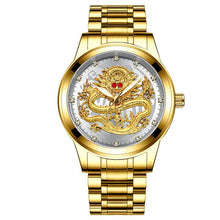 Load image into Gallery viewer, Luxury Business Man Watch Steel Waterproof Quartz Wrist Watch Male Clock Fashion Embossed Gold Diamond Ruby Dragon Face Watches
