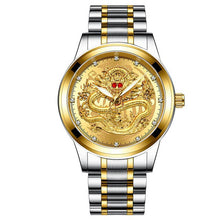Load image into Gallery viewer, Luxury Business Man Watch Steel Waterproof Quartz Wrist Watch Male Clock Fashion Embossed Gold Diamond Ruby Dragon Face Watches
