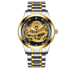 Load image into Gallery viewer, Luxury Business Man Watch Steel Waterproof Quartz Wrist Watch Male Clock Fashion Embossed Gold Diamond Ruby Dragon Face Watches
