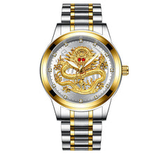 Load image into Gallery viewer, Luxury Business Man Watch Steel Waterproof Quartz Wrist Watch Male Clock Fashion Embossed Gold Diamond Ruby Dragon Face Watches
