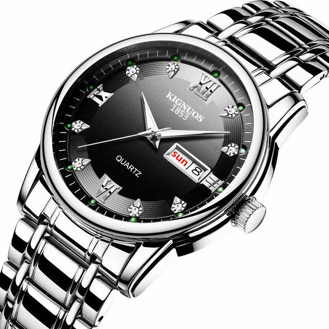 Full Stainless Steel Business Watch Top Brand KINGNUOS Men Wrist Watches Calendar Diamond Date Waterproof Man Quartz Clock Hours