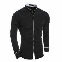 Load image into Gallery viewer, US Men's Luxury Dress Cotton blend Shirts Stand Collar Business Formal Tops Personality Trimming  Slim Fit
