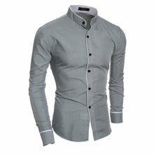 Load image into Gallery viewer, US Men's Luxury Dress Cotton blend Shirts Stand Collar Business Formal Tops Personality Trimming  Slim Fit

