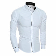 Load image into Gallery viewer, US Men's Luxury Dress Cotton blend Shirts Stand Collar Business Formal Tops Personality Trimming  Slim Fit
