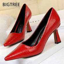 Load image into Gallery viewer, Bigtree Shoes Sexy Kitten Heels Snake Women Pumps Spring Women Shoes High Heels Pointed Party Shoes Red Lady Shoes Plus Size 43
