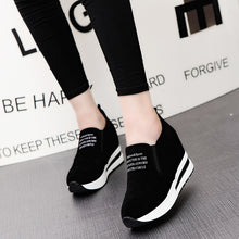 Load image into Gallery viewer, New Flock Increasing Shoes High Heels Lady Casual black Women Sneakers Leisure Platform Shoes Slip-On Breathable Height Sneakers
