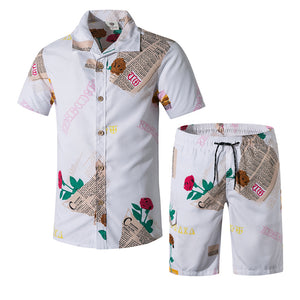 2020 New Men Street Wear Workout Sets Summer Men's Board Shorts Surf Shirts Male Print Floral Beach Wear Swimming Shorts 5XL
