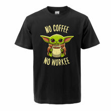 Load image into Gallery viewer, The Mandalorian Baby Yoda T Shirt For Men 2020 Summer Cotton Cute Young Yoda No Coffee No Workee Short Sleeve Tee Cool Male Tops
