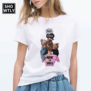 Showtly Super mama mother's love New T Shirt Female oversized Women T-shirt  Korean Fashion Clothing Streetwear Vogue T-shirts