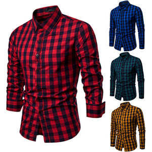 Classic Casual Men's Button Down Slim Fit Long Sleeved Dress Business Shirts Tops Modern S-2XL Slim Plaid Blouse Musle Shape