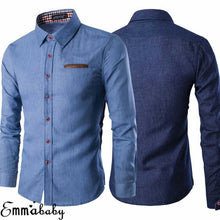 Load image into Gallery viewer, 2020 Fashion Denim Blue Men Shirt Long-Sleeved Casual Shirts For Men Slim Fit Luxury Male Dress Shirts Formal Tops For New Year
