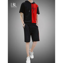 Load image into Gallery viewer, 2020 Summer Mens Hooded Set Student Wear New Casual Patchwork Print T-Shirt + Shorts Harajuku 2 PCS Street Fashion Set Tracksuit
