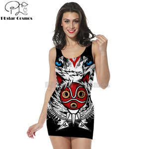 3D Print Princess Mononoke Wolfs women clothing tank top straight sleeveless dress kawaii harajuku Sexy Dress girl dress-3
