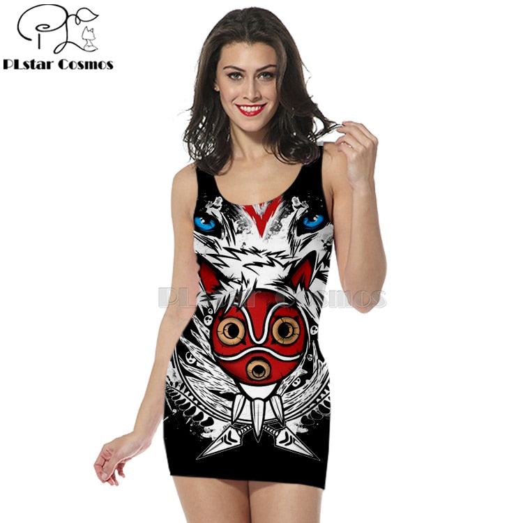 3D Print Princess Mononoke Wolfs women clothing tank top straight sleeveless dress kawaii harajuku Sexy Dress girl dress-3