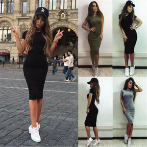 Women Clothing Short Sleeve Skinny Party Brief Dress Midi Dress SEXY Women Ladies Dresses Summer Casual