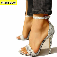Load image into Gallery viewer, 2019 Snake Print Summer Luxury High Heels Women Pumps Comfort Party Female Peep Toe Gladiator Rome Leisure Shoes Sandals Sexy
