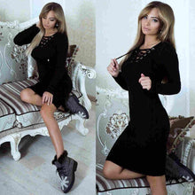 Load image into Gallery viewer, Women Autumn Winter V-Neck Long Sleeve Knit Bodycon Sweater Mini Dress Female Warm Party Dresses Ladies Clothing Femme Vestdiaos
