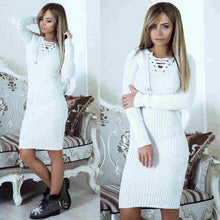 Load image into Gallery viewer, Women Autumn Winter V-Neck Long Sleeve Knit Bodycon Sweater Mini Dress Female Warm Party Dresses Ladies Clothing Femme Vestdiaos
