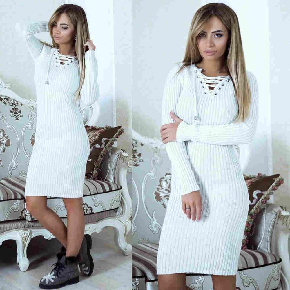 Women Autumn Winter V-Neck Long Sleeve Knit Bodycon Sweater Mini Dress Female Warm Party Dresses Ladies Clothing Femme Vestdiaos