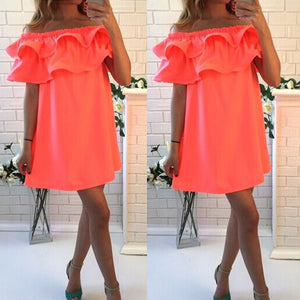 Women dress 2020 fashion sexy off shoulder women mini dress flounced style beach summer dress women clothing