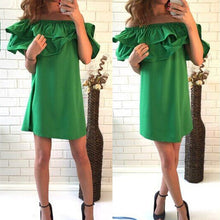 Load image into Gallery viewer, Women dress 2020 fashion sexy off shoulder women mini dress flounced style beach summer dress women clothing
