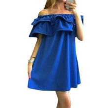 Load image into Gallery viewer, Women dress 2020 fashion sexy off shoulder women mini dress flounced style beach summer dress women clothing
