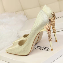 Load image into Gallery viewer, Metal Carved Thin Heel High Heels Pumps Women Shoes 2018 Sexy Pointed Toe Ladies Shoes Fashion Candy Colors Wedding Shoes Woman
