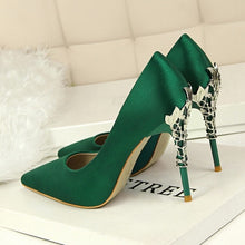 Load image into Gallery viewer, Metal Carved Thin Heel High Heels Pumps Women Shoes 2018 Sexy Pointed Toe Ladies Shoes Fashion Candy Colors Wedding Shoes Woman

