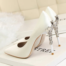 Load image into Gallery viewer, Metal Carved Thin Heel High Heels Pumps Women Shoes 2018 Sexy Pointed Toe Ladies Shoes Fashion Candy Colors Wedding Shoes Woman

