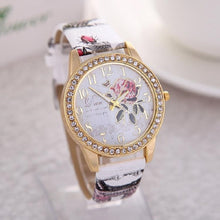 Load image into Gallery viewer, reloj mujer Women Watch Rose Flower Pattern Dial Womens Wrist Watches Leather Graffiti Strap Ladies Clock relogio feminino
