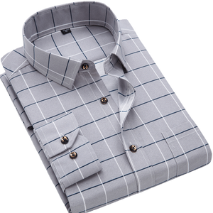2020 New Men Shirt Spring Long Sleeve Plaid Print High Quality Social Dress Causal Shirt Men Brand Clothing Camisa DS-110
