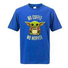 Load image into Gallery viewer, The Mandalorian Baby Yoda T Shirt For Men 2020 Summer Cotton Cute Young Yoda No Coffee No Workee Short Sleeve Tee Cool Male Tops
