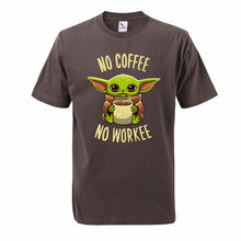 Load image into Gallery viewer, The Mandalorian Baby Yoda T Shirt For Men 2020 Summer Cotton Cute Young Yoda No Coffee No Workee Short Sleeve Tee Cool Male Tops
