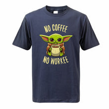 Load image into Gallery viewer, The Mandalorian Baby Yoda T Shirt For Men 2020 Summer Cotton Cute Young Yoda No Coffee No Workee Short Sleeve Tee Cool Male Tops
