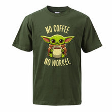 Load image into Gallery viewer, The Mandalorian Baby Yoda T Shirt For Men 2020 Summer Cotton Cute Young Yoda No Coffee No Workee Short Sleeve Tee Cool Male Tops
