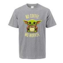 Load image into Gallery viewer, The Mandalorian Baby Yoda T Shirt For Men 2020 Summer Cotton Cute Young Yoda No Coffee No Workee Short Sleeve Tee Cool Male Tops
