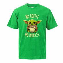 Load image into Gallery viewer, The Mandalorian Baby Yoda T Shirt For Men 2020 Summer Cotton Cute Young Yoda No Coffee No Workee Short Sleeve Tee Cool Male Tops
