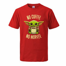 Load image into Gallery viewer, The Mandalorian Baby Yoda T Shirt For Men 2020 Summer Cotton Cute Young Yoda No Coffee No Workee Short Sleeve Tee Cool Male Tops
