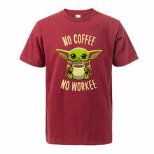 Load image into Gallery viewer, The Mandalorian Baby Yoda T Shirt For Men 2020 Summer Cotton Cute Young Yoda No Coffee No Workee Short Sleeve Tee Cool Male Tops
