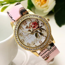 Load image into Gallery viewer, reloj mujer Women Watch Rose Flower Pattern Dial Womens Wrist Watches Leather Graffiti Strap Ladies Clock relogio feminino
