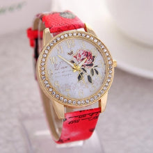 Load image into Gallery viewer, reloj mujer Women Watch Rose Flower Pattern Dial Womens Wrist Watches Leather Graffiti Strap Ladies Clock relogio feminino
