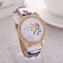 Load image into Gallery viewer, reloj mujer Women Watch Rose Flower Pattern Dial Womens Wrist Watches Leather Graffiti Strap Ladies Clock relogio feminino
